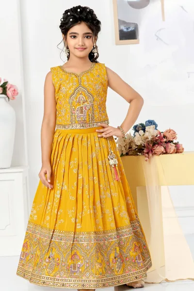 Yellow Beads, Sequins, Zari and Embroidery work Lehenga Choli
